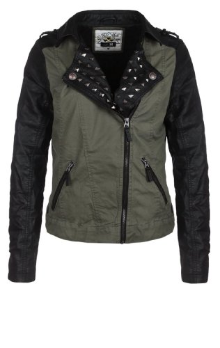 Fresh Made Damen Bikerjacke, PU-Kontrast Jacke, Grün (12300-middle Green), 40 (Herstellergröße: L) von FRESH MADE