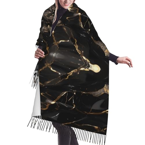Schwarz Weiß Schlangenhaut Muster Gestrickt Fransen Schal, Warmer Schal, Damen Schal - stilvolles & gemütliches Accessoire für modische Frauen, Schwarz Gold Marmor, One size Schwarz Weiß Schlangenhaut Muster Gestrickt Fransen Schal, Warmer Schal, Damen Schal - stilvolles & gemütliches Accessoire für modische Frauen, Schwarz Gold Marmor, One size von FRESQA