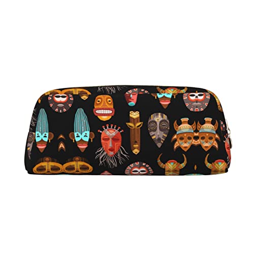 FRGMNT African Ritual Ethno Tribal Masks Print Pencil Bag, Stilvolles Leder für Federmäppchen, gold, Einheitsgröße, Kinderrucksack von FRGMNT