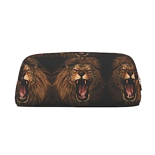 FRGMNT Angry Roaring Lion Print Federmäppchen, stilvolles Leder für Federmäppchen, gold, Einheitsgröße, Kinderrucksack von FRGMNT