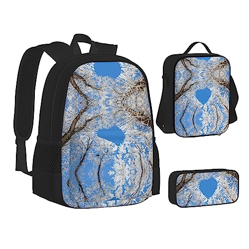 FRGMNT Blauer Himmel Winter Baum Rucksack Schule Büchertaschen Set Lunchtasche Federmäppchen Schulrucksäcke für Teen Mädchen Jungen, Blue Sky Winterbaum, Einheitsgröße, Schulrucksack von FRGMNT