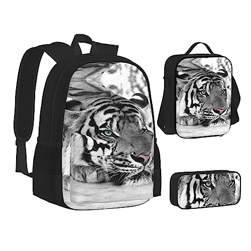 FRGMNT Crown Lion Rucksack Schule Büchertaschen Set Lunchtasche Federmäppchen Schulrucksäcke für Teen Mädchen Jungen, Tiger Leopard, Einheitsgröße, Schulrucksack von FRGMNT