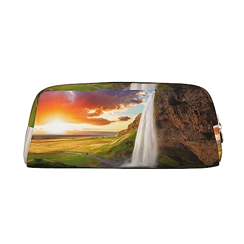 FRGMNT Federmäppchen, Motiv: Island, Wasserfall, Feld, Sonnenuntergang, Leder, gold, Einheitsgröße, Kinderrucksack von FRGMNT