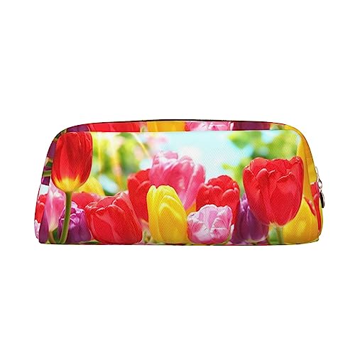 FRGMNT Federmäppchen mit bunten Tulpen-Aufdruck, stilvolles Leder für Federmäppchen, gold, Einheitsgröße, Kinderrucksack von FRGMNT