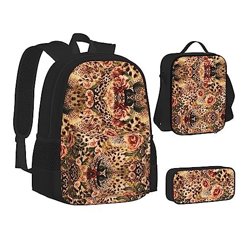 FRGMNT Tower Bridge in London Rucksack Schule Büchertaschen Set Lunchtasche Federmäppchen Schulrucksäcke für Teen Mädchen Jungen, gestreiftes Leopard, Einheitsgröße, Schulrucksack von FRGMNT