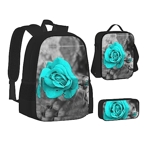 FRGMNT Wasserfall fließender Rucksack Schule Büchertaschen Set Lunchtasche Federmäppchen Schulrucksäcke für Teenager Mädchen Jungen, blau/rosa, Einheitsgröße, Schulrucksack von FRGMNT