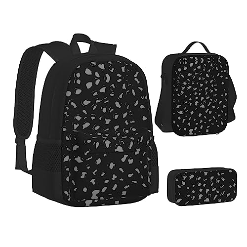 FRGMNT Winter Skifahren Rucksack Schule Büchertaschen Set Lunchtasche Federmäppchen Schulrucksäcke für Teen Mädchen Jungen, Schwarz-Weißer Leopardenmuster, Einheitsgröße, Schulrucksack von FRGMNT