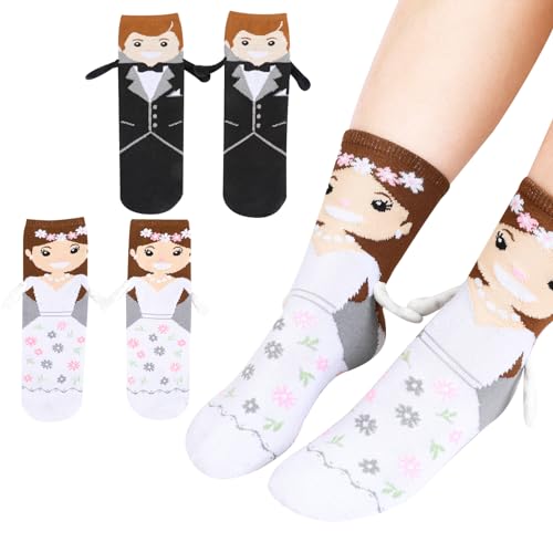 FRIUSATE Magnetische Socken - 2 Paar Hand in Hand Socken mit Magnetarmen - 38-46 lustige Socken für Frauen Männer von FRIUSATE