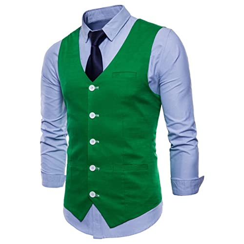 FRLISR Anzug Weste - Regular Fit Baumwolle Leinen Herren Casual Anzug Weste Slim Fit Dünner Stoff Ärmelloses Kleid Westen Herren Candy Color Business Hochzeit Weste Herren,Grün,M von FRLISR