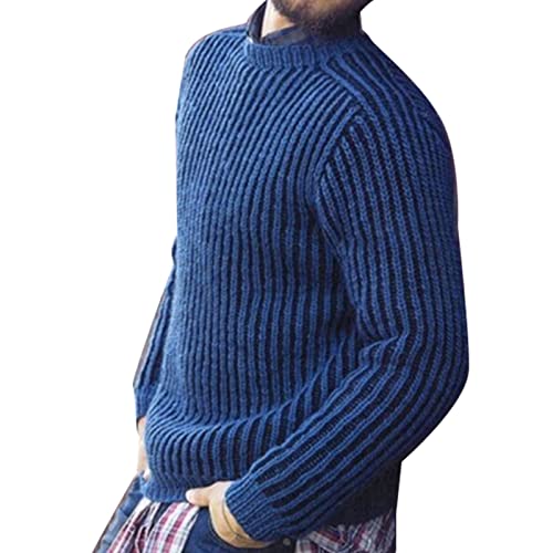 FRLISR Herren Pullover - Herbst Winter Herren Einfarbig O-Ausschnitt Langarm Kaschmir Pullover Fleece Dickes Warmes Strickoberteil Weicher Strick Langarm Lässiger Pullover Pullover,Blau,M von FRLISR