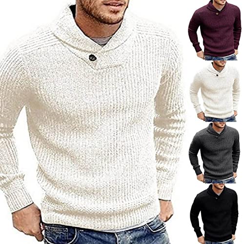 FRLISR Herren Pullover - Männer Dicker Warmer Pullover Stilvoller Lässiger Winterpullover Einfarbiger Winterpullover. Es Kann Außen Oder Innen Getragen Werden,Weiß,M von FRLISR