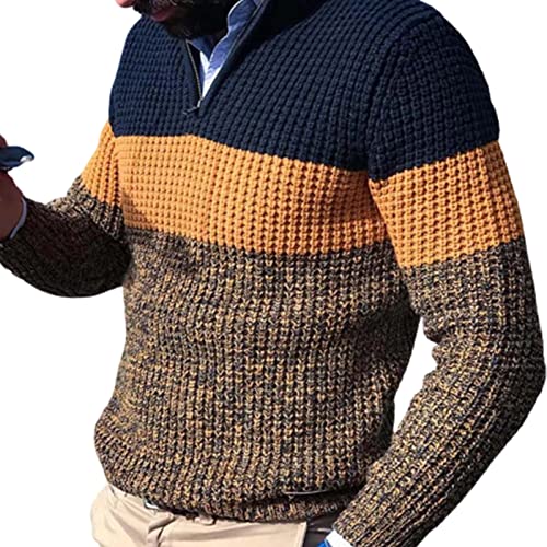 Herren Pullover - Herbst Winter Herren Einfarbig V-Ausschnitt Langarm Kaschmir Pullover Fleece Dickes Warmes Strickoberteil Weicher Strick Langarm Lässiger Pullover Farbblock Pullover.,Braun,M von FRLISR