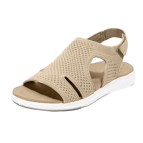 Damen Sandalen Sommer Wandersandalen Freizeit Plateau rutschfeste Sandaletten Sportsandalen Wanderschuhe für Sport Strand Freizeit atmungsaktive Hausschuhe Frauen Sandalen (Beige, 37) von FRMUIC