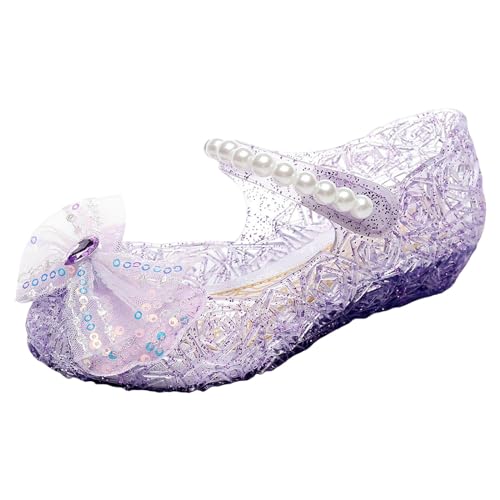 FRMUIC Mädchen Sandalen Mode Muster Niedliche Schleife Dekoration Weiche Sohle Bequeme Hakenschlaufe Prinzessin Schuhe (Purple, 25) von FRMUIC