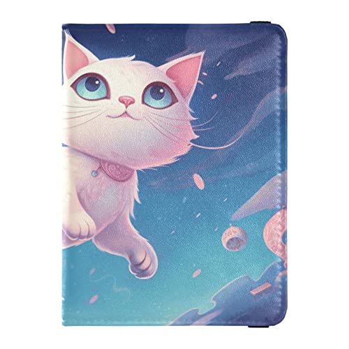 Dreamy Floating Cat Reisepass- und Impfkartenhalter Combo, Reisepass-Brieftasche, Reisepasshülle aus Leder, Kombination mit Impfkartenfach für Damen und Herren, Traumhafte schwimmende Katze, von FRODOTGV