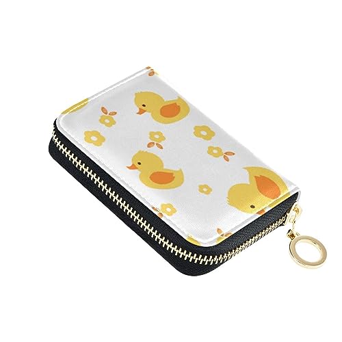 FRODOTGV Duck Little Flower Mini-Kreditkartenetui für Damen, sichere RFID-blockierende Brieftaschen, Leder, Reißverschluss, Kreditkartenfächer, Ente kleine Blume, 1 size, Classic von FRODOTGV