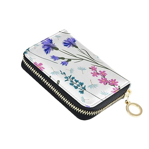 FRODOTGV Fieldflowers Herbs Mini-Kartenetui für Damen, sicherer RFID-Kartenhalter, Leder, Reißverschluss, Kreditkartenfächer für die Arbeit, Feldblumen Kräuter, 1 size, Classic von FRODOTGV