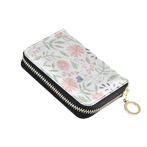 FRODOTGV Florals Mid Century Modernes Mini-Kartenetui für Mädchen, sicherer RFID-Kartenhalter, Leder, Reißverschluss, Geld-Organizer für die Arbeit, Blumenmuster, 1 size, Classic von FRODOTGV