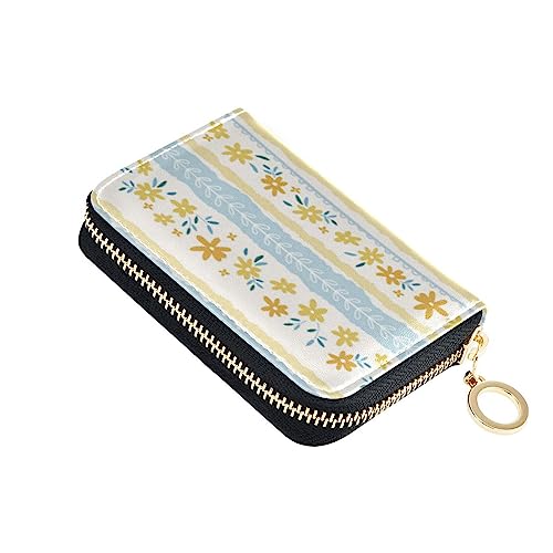 FRODOTGV Gelbe Streifen Blumen Kleine Kartenetuis Mädchen Risikofrei RFID-Kartenhalter Leder Reißverschlusstasche Geldbörse für Reisen, Gelbe Streifen Blumen, 1 size, Classic von FRODOTGV