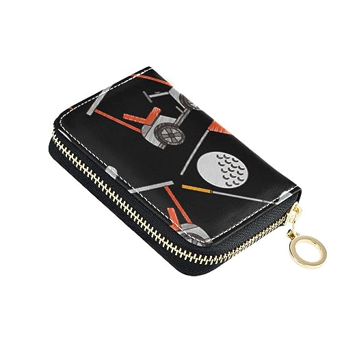 FRODOTGV Golfclub-Auto-Sportflaggen-Ball, schmale Kartenetuis für Mädchen, risikofrei, RFID-blockierende Brieftaschen, Leder, Reißverschlusstasche, Golfclub Auto Sport Flagge Ball, 1 size, Classic von FRODOTGV