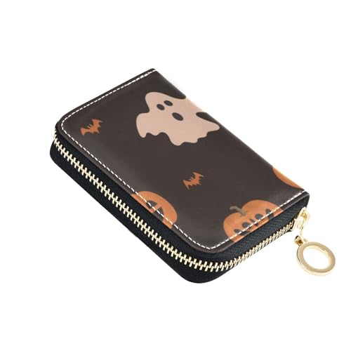 FRODOTGV Halloween-Kürbisse Fledermäuse kleines Kartenetui für Damen, risikofrei, RFID-Geldbörse, Leder, Reißverschluss, Geldbörse für Reisen, Halloween-Kürbisse, Fledermäuse, 1 size, Classic von FRODOTGV