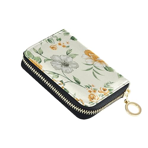 FRODOTGV Kleines Kartenetui mit Vintage-Blume, Mädchen, sicherer RFID-Kartenhalter, Leder, Reißverschluss, Geldorganizer für Reisen, Vintage-Blume, 1 size, Classic von FRODOTGV