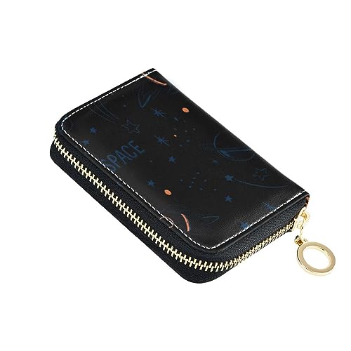 FRODOTGV Kleines Kreditkartenetui mit Cartoon-Motiv Weltraum-Flugstern für Mädchen, sichere RFID-blockierende Brieftaschen, Leder, Reißverschluss, Geldorganizer, Cartoon Space Flight Star, 1 size, von FRODOTGV