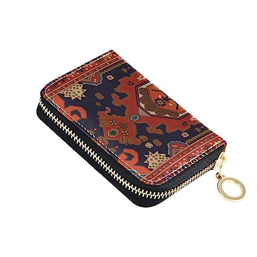 FRODOTGV Persischer Teppich Tribal Blumen Dunkel Mini Kreditkartenetui Mädchen Safe RFID Kartenhalter Leder Reißverschlusstasche Geldbörse für Arbeit, Perserteppich, 1 size, Classic von FRODOTGV