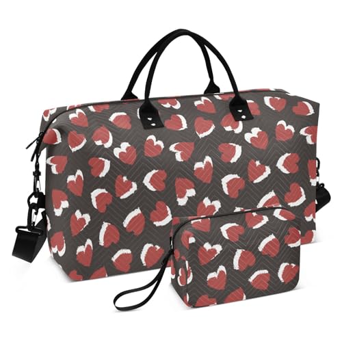 FRODOTGV Reise-Handtasche, große Kapazität, Handgepäcktasche und Gepäck, mit Kulturbeutel, für Trekking, Fitnessstudio, Happy Valentine's Day, rotes Herz, Happy Valentine's Day Red Heart, 1 Size von FRODOTGV