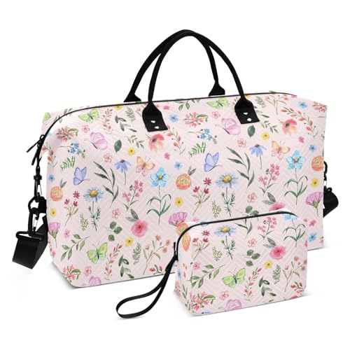 FRODOTGV Reisetasche, Sporttasche, multifunktionale Wochenendtasche mit verstellbarem Riemen, für Trekking, Flugzeug, Reisen, Aquarell, Botanische Blumen, Tiere, Aquarell, botanische Blumen, Tiere, 1 von FRODOTGV