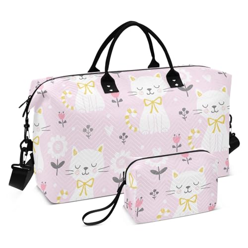 FRODOTGV Reisetasche Illustration Niedliche Katze Handgepäck Persönliche Gegenstände Tasche mit Kulturbeutel Turnbeutel für Geschäftsreisen Sport Wasserdicht, Illustration Niedliche Katze, 1 Size von FRODOTGV