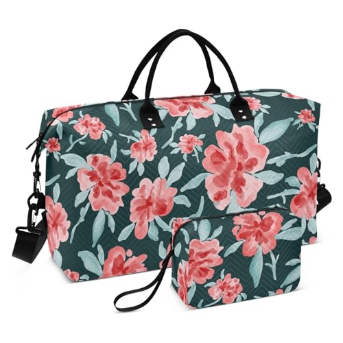 FRODOTGV Reisetasche mit Blumensträußen, Handgepäck, große Kapazität, Turnbeutel mit verstellbarem Riemen, für Flugzeugreisen, Reisen, Frühlingsrote Blumensträuße, 1 Size von FRODOTGV