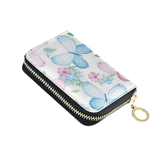 FRODOTGV Schmetterling Blumen Kleine Kreditkartenetui für Frauen Safe RFID Kartenhalter Leder Reißverschluss Tasche Geldbörse, Schmetterling/Blume, 1 size, Classic von FRODOTGV