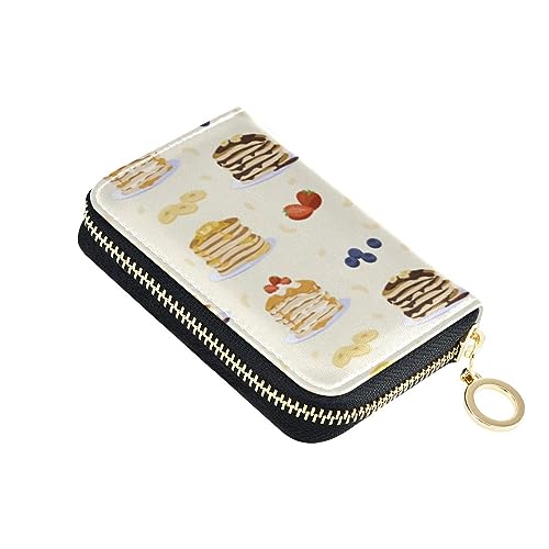 FRODOTGV Sweet Pancakes Mini-Kartenetui für Mädchen, Erdbeere, Blaubeere, sichere RFID-blockierende Brieftaschen, Leder, Reißverschluss, Kreditkartenfächer, Süße Pfannkuchen, 1 size, Classic von FRODOTGV