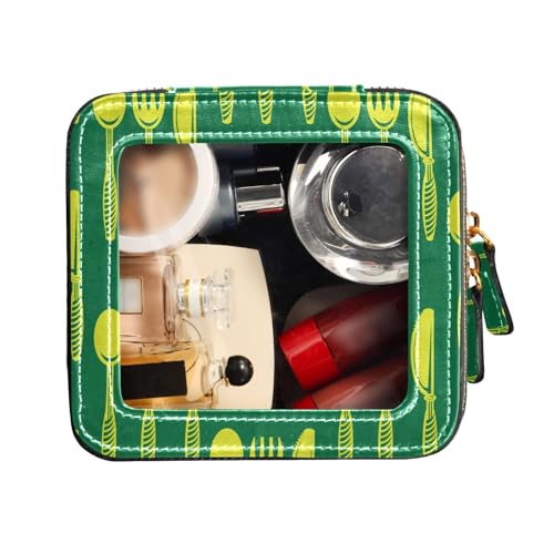 FRODOTGV Transparente Make-up-Tasche für Geldbörse, Gabel, Löffel, Messer auf grünem Hintergrund, Kulturbeutel, Nagellack-Organizer-Tasche, Gabel-Löffelmesser auf grünem Hintergrund, 1 Size FRODOTGV Transparente Make-up-Tasche für Geldbörse, Gabel, Löffel, Messer auf grünem Hintergrund, Kulturbeutel, Nagellack-Organizer-Tasche, Gabel-Löffelmesser auf grünem Hintergrund, 1 Size von FRODOTGV