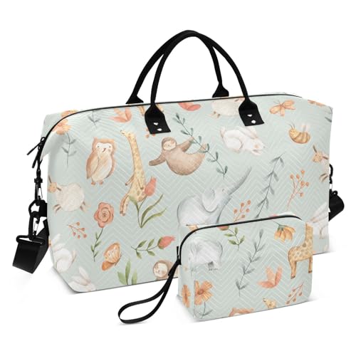 Große Reisetasche, Aquarell, Babytiere, Kinderzimmer, Handgepäcktasche mit verstellbarem Riemen, Turnbeutel für Fitnessstudio, Reisen, 2-teiliges Set, Aquarell Baby Tiere Kinderzimmer, 1 Size von FRODOTGV