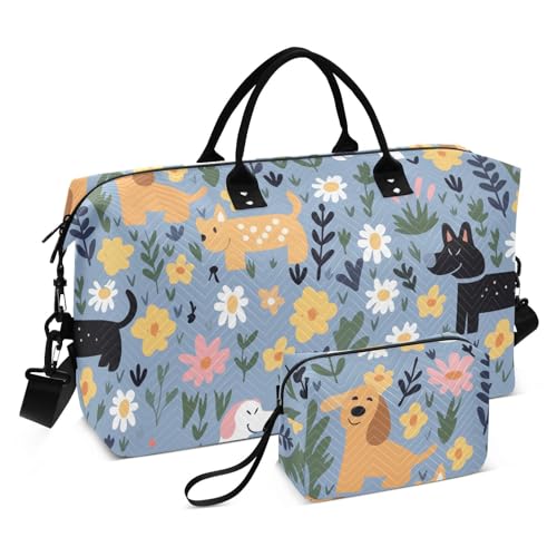 Reisetasche mit Blumenmuster und Hund, groß, mit verstellbarem Riemen, Fitnessstudio, Sport, Handgepäck für Sport, Trekking, multifunktional, Blumenmuster und Hund, 1 Size von FRODOTGV