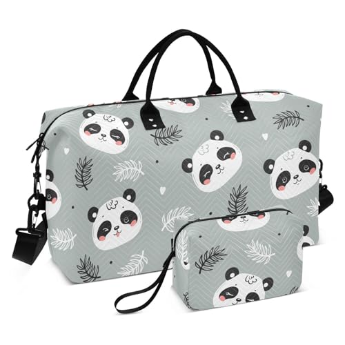 Reisetasche mit Pandabärgesicht, Wochenend-/Übernachtungstasche mit verstellbarem Riemen, Turnbeutel für Fitnessstudio, Reisen, 2-teiliges Set, Baby Panda Bär Gesicht, 1 Size von FRODOTGV