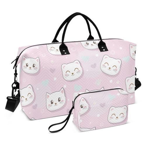 Reisetasche mit hübschem Kätzchen, Katzen, rosa, süße Schultertasche, Wochenend-Tragetasche mit Kulturbeutel, Turnbeutel, für Flugzeug, Reisen, Sport, 2-teiliges Set, Pretty Kittens Cats Pink Sweet, 1 von FRODOTGV