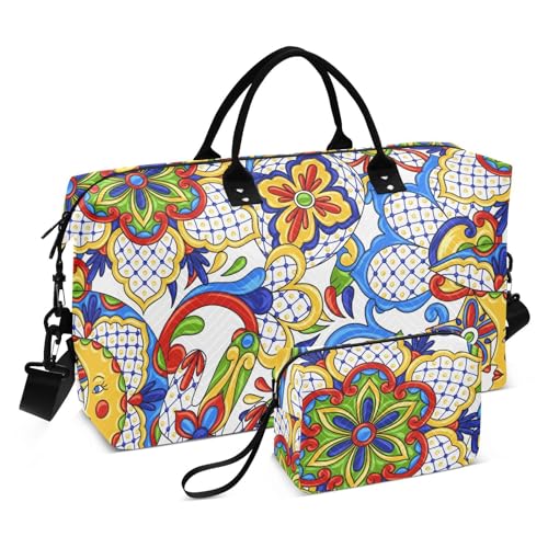 Talavera große Reisetasche aus Keramik, große Kapazität, große Kapazität, großer Turnbeutel mit verstellbarem Riemen für Fitnessstudio, Reisen, Talavera Ornament Keramik, 1 Size von FRODOTGV