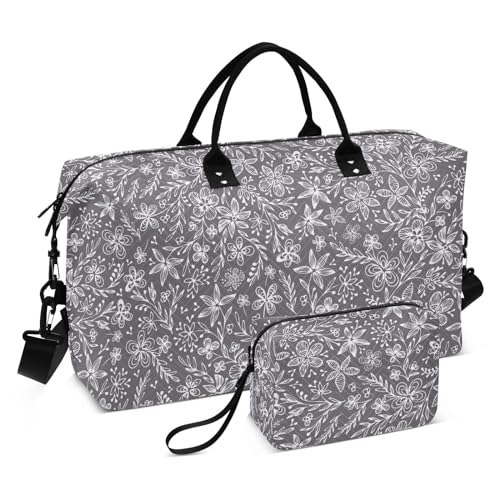 Übergroße Reisetasche, Sporttasche, multifunktional, groß, Handgepäcktasche mit Kulturbeutel, für Wandern, Trekking, Winter, Kritzeleien, Spitze, Blumenmuster, Winter Doodle Lacy Floral, 1 Size von FRODOTGV