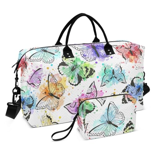 Übergroße Reisetasche, Sporttasche, multifunktionale Schultertasche, Wochenendtasche, Übernachtungstasche, mit verstellbarem Riemen, für Geschäftsreisen, Reisen, Silhouetten, Schmetterlinge, Aquarell, von FRODOTGV