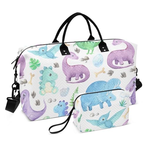 Übergroße Reisetasche, Wasserfarben, niedliche kleine Dinosaurier, Handgepäcktasche mit Kulturbeutel, Turnbeutel, für Yoga, Geschäftsreisen, wasserdicht, Niedliche kleine Dinosaurier, 1 Size von FRODOTGV