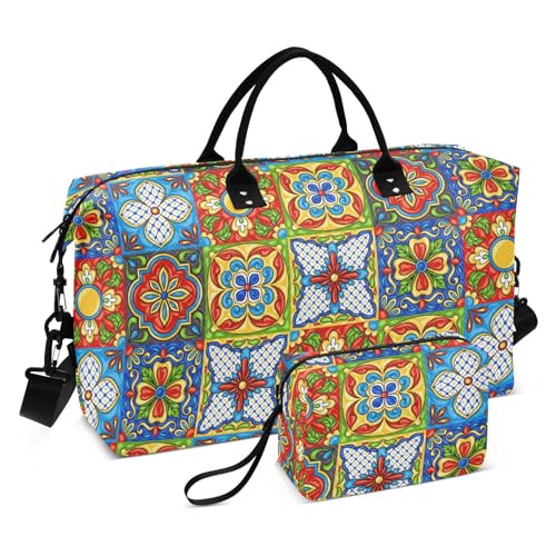 Übergroße Reisetasche, mexikanische Talavera, Keramikfliesen, Wochenendtasche mit Kulturbeutel, Turnbeutel für Workout, Sport, faltbar, Mexikanische Talavera-Keramikfliese, 1 Size von FRODOTGV