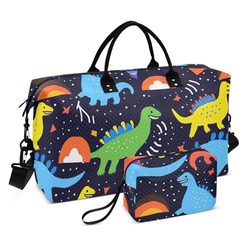 Übergroße Reisetasche für Fitnessstudio, Handgepäck, wasserdicht, Übernachtung, Handgepäcktasche und Gepäck mit verstellbarem Riemen für Trekking, Sport, buntes Cartoon-Dinosaurier, Bunte von FRODOTGV