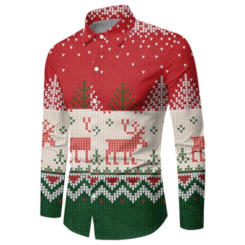 Weihnachtshemd Herren Lustig Langarm Freizeithemd 3D Bedruckte Weihnachten Hemd Männer Slim Fit Christmas Shirt Stehkragen Hawaiihemd Festival Party Xmas Button Down Langarmshirts von FROON