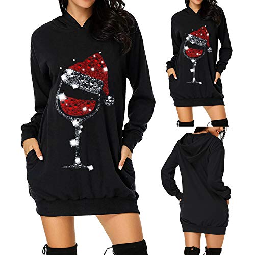 Weihnachtspullover Damen,Merry Christmas Weihnachtskleider Damen Elegant Langarm Weihnachts Hoodie Festkleider Rentier Print Kapuzenpullover Kleid Langes Weinachtspullie weihnachtsoutfit von FROON