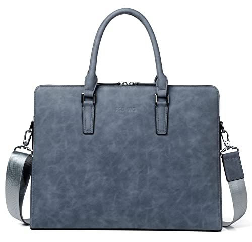 FSD.WG Business Bag Leder Messenger Bag Wasserabweisend Business Reise Aktentasche Handtasche Aktentasche für Herren, Blau, Large von FSD.WG