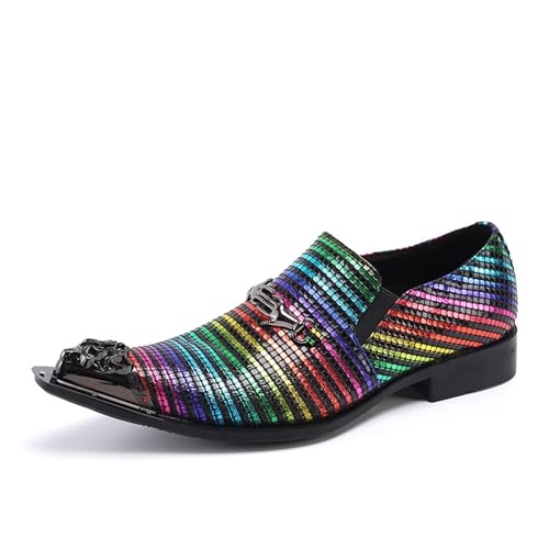 Anzugschuhe Herren, Abendschuhe für Herren mit bunten Streifen und Metallspitze, Hochzeit, Party, Bankett, Nachtclub, Bühne, Gastgeber, Friseur, Uniform, Büro, Arbeitsschuhe, 37 EU ,Multi-colored von FSDIYU