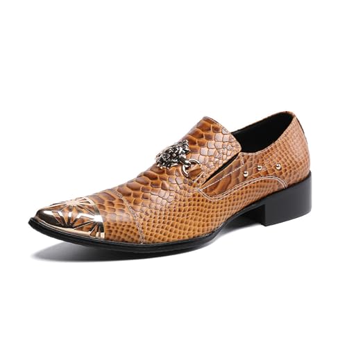 FSDIYU Anzugschuhe Herren, Britische Karierte Herren-Kleiderschuhe im Retro-Stil, Hochzeit, Party, Bankett, Nachtclub, Bühne, Gastgeber, Friseur, Uniform, Büro, Arbeitsschuhe, 38 EU,Yellow von FSDIYU